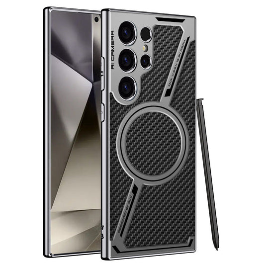 EliteLeather S25 Ultra – MagSafe Leather Case with Plated Accents & Wireless Charging