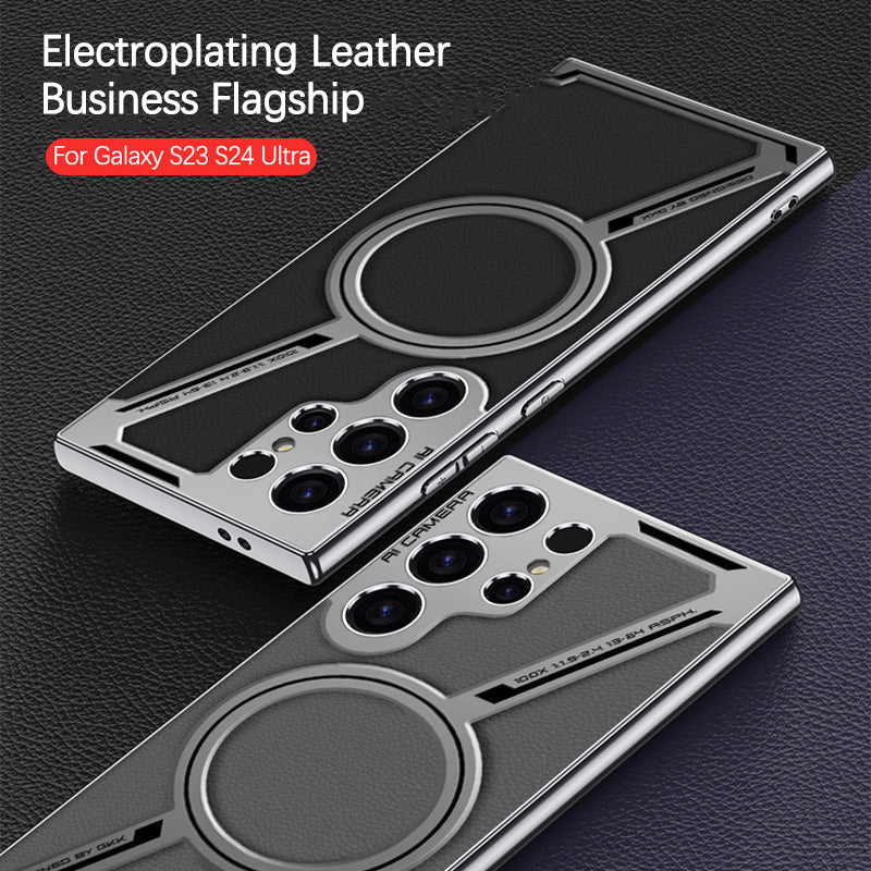 EliteLeather S25 Ultra – MagSafe Leather Case with Plated Accents & Wireless Charging