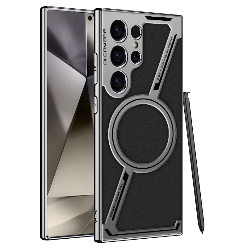 EliteLeather S25 Ultra – MagSafe Leather Case with Plated Accents & Wireless Charging