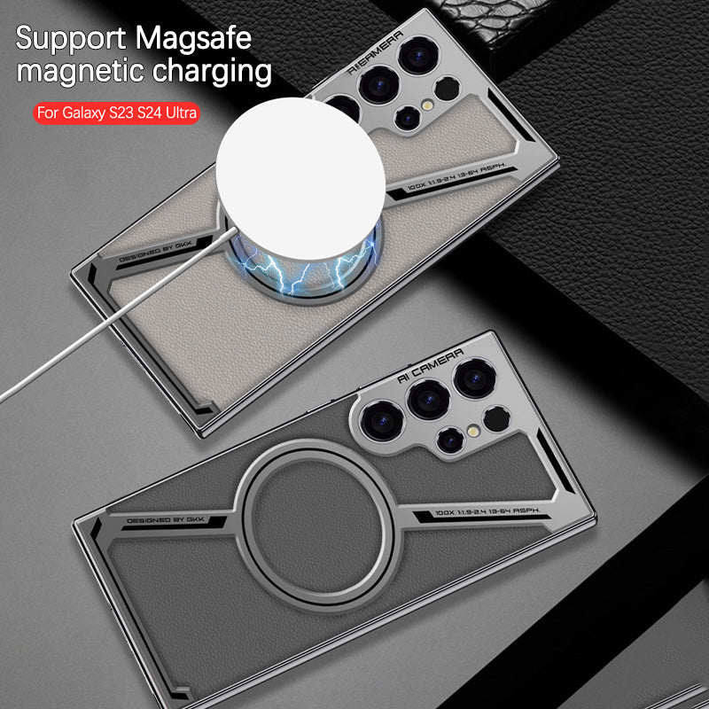 EliteLeather S25 Ultra – MagSafe Leather Case with Plated Accents & Wireless Charging
