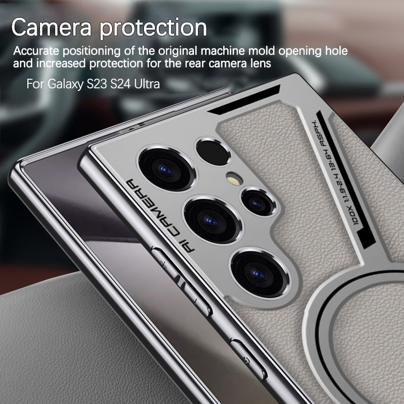 EliteLeather S25 Ultra – MagSafe Leather Case with Plated Accents & Wireless Charging