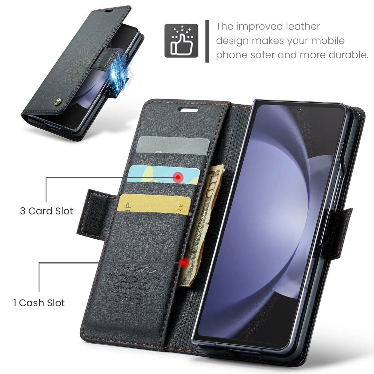 Leather Z Fold 6, 5 Slim RFID Blocking Card Holder Case