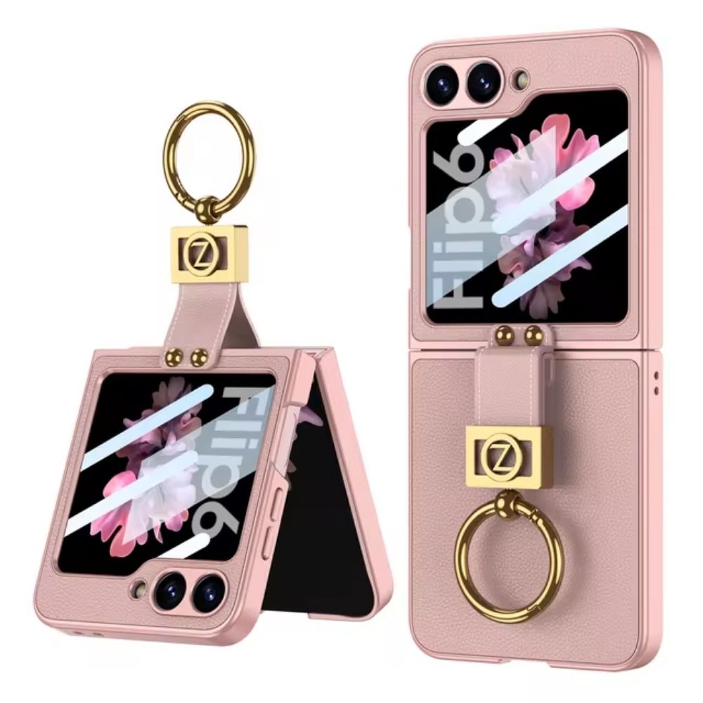 Leather 360°  Z Flip 6, 5 Ring kickstand Screen Protector