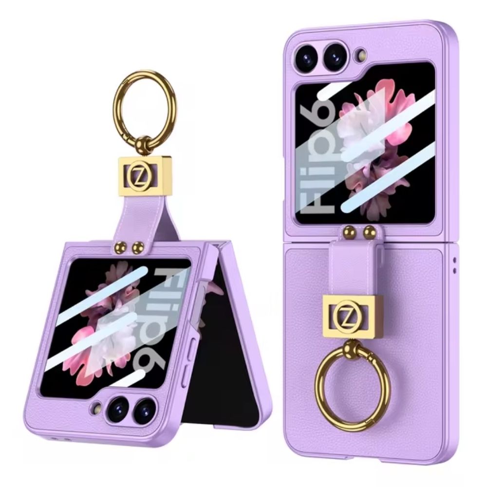 Leather 360°  Z Flip 6, 5 Ring kickstand Screen Protector