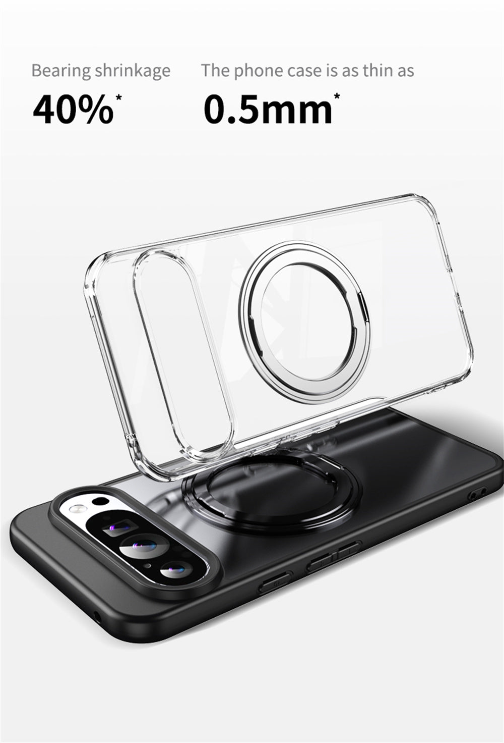 Clear Magnetic Pixel 9, 8  Case with Ring Stand & Military-Grade Protection