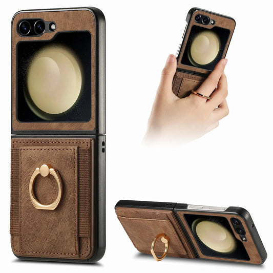 Vintage Z Flip 6, 5, 4 Magnetic Leather Wallet Case