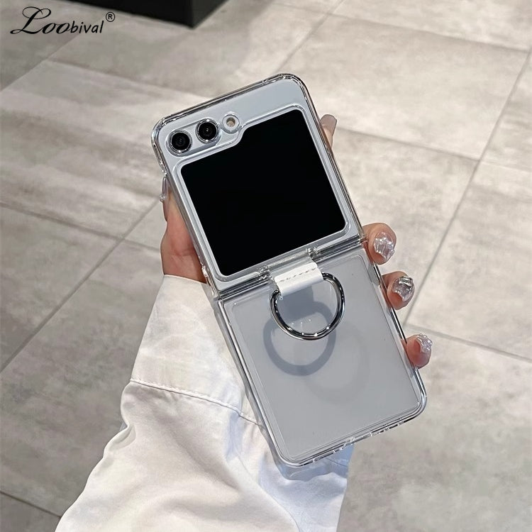Clear Z Flip 6 Luxury Transparent Ring Holder Case
