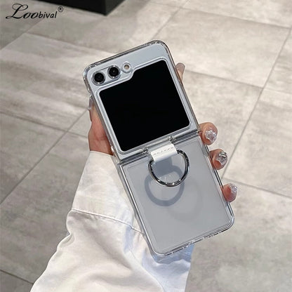 Clear Z Flip 6 Luxury Transparent Ring Holder Case