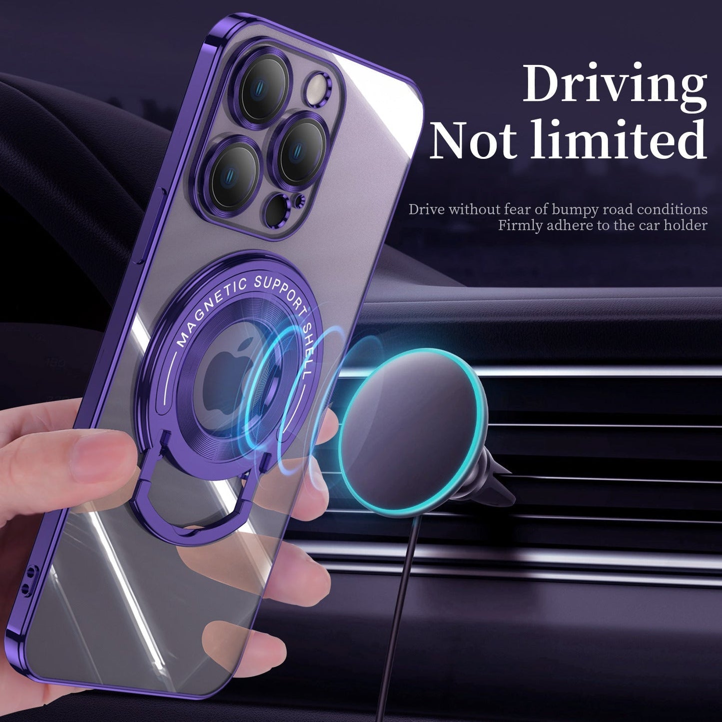 Magnetic Suction Bracket Electroplated Clear Protective iPhone Case
