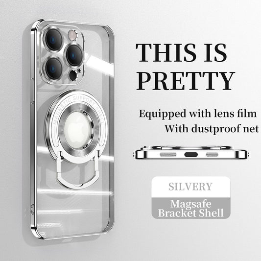 Magnetic Suction Bracket Electroplated Clear Protective iPhone Case