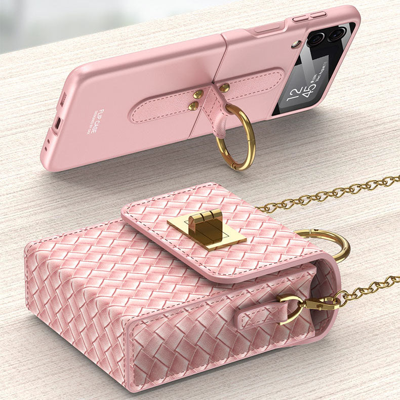 Luxury Leather Mini Bag with Gold Chain - Z Flip Series