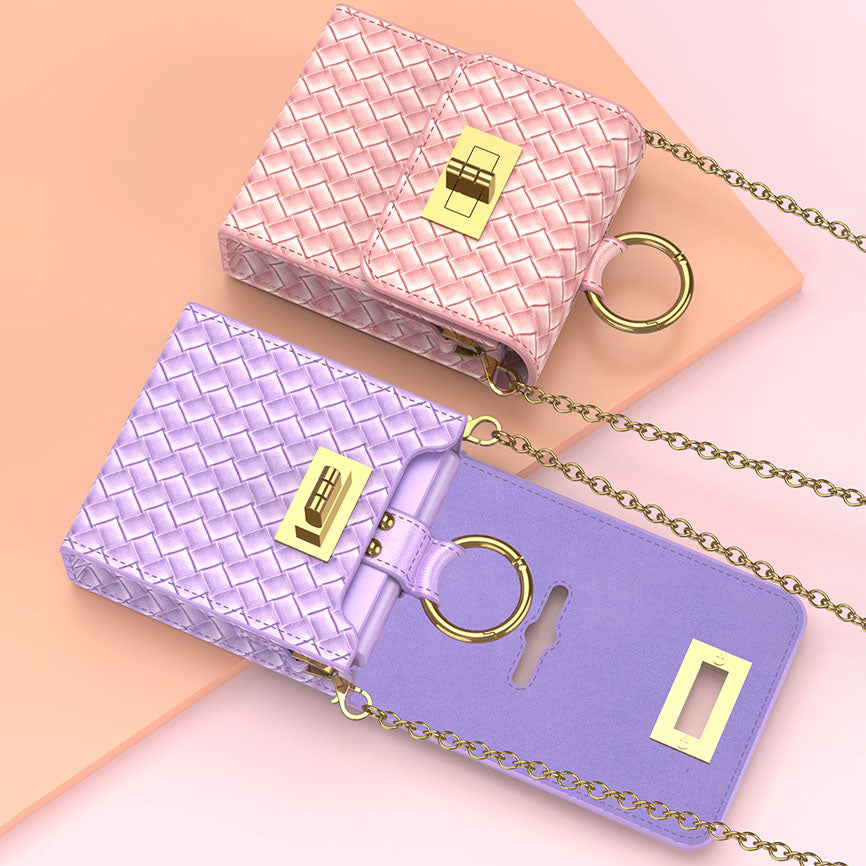 Luxury Leather Mini Bag with Gold Chain - Z Flip Series