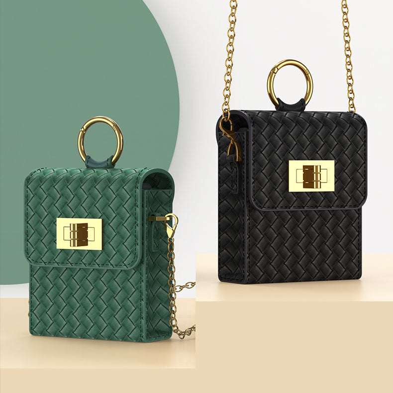 Luxury Leather Mini Bag with Gold Chain - Z Flip Series