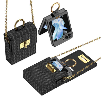 Luxury Leather Mini Bag with Gold Chain - Z Flip Series
