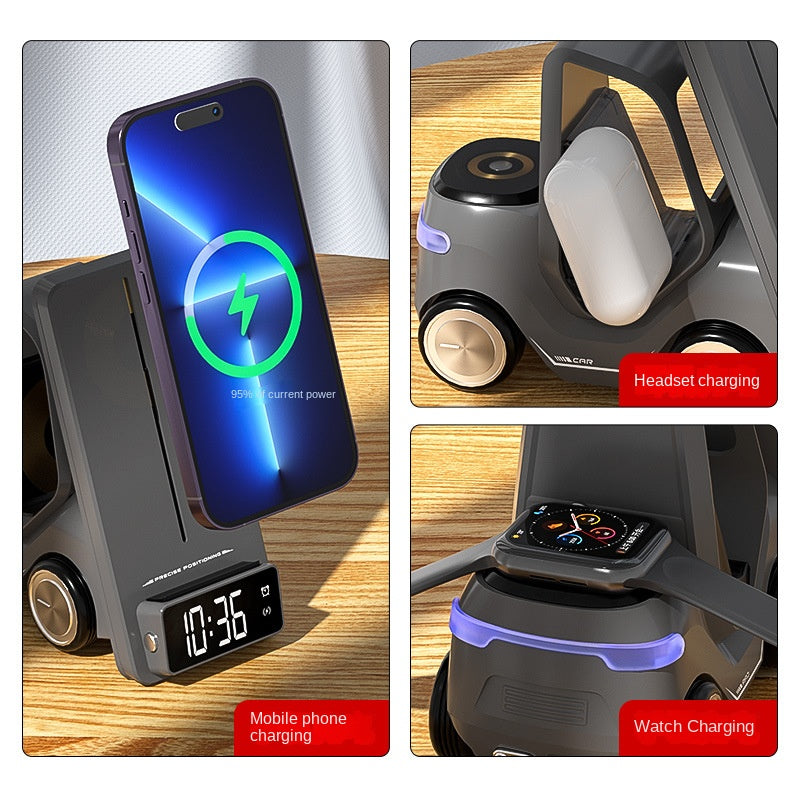 Forklift 3-in-1 QI Magnetic Wireless Charger with Alarm Clock