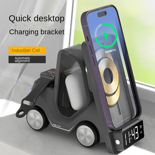 Forklift 3-in-1 QI Magnetic Wireless Charger with Alarm Clock